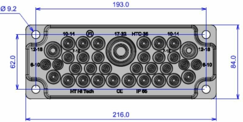 Кабельный ввод мембранный HTC-35 IP65 35 вводов 1х17-32, 2х12-18, 16х10-14, 12х7-12 Мультифланец - фотография № 4