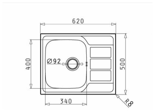 Мойка Pyramis ATHENA 1B 1D 62x50 из нержавеющей стали AISI 304 - фотография № 2