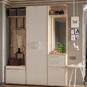 Прихожая мебель в коридор белая бежевая с зеркалом и ящиками (ВхШхГ) 205х160х36 см, Набор для прихожей Витра Тип 2
