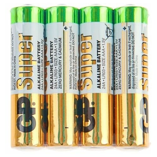 Батарейка алкалиновая GP Super, AAA, LR03-4S, 1.5В, спайка, 4 шт. батарейка gp super alkaline 1 5v мизинчиковые aaa lr03 4 шт