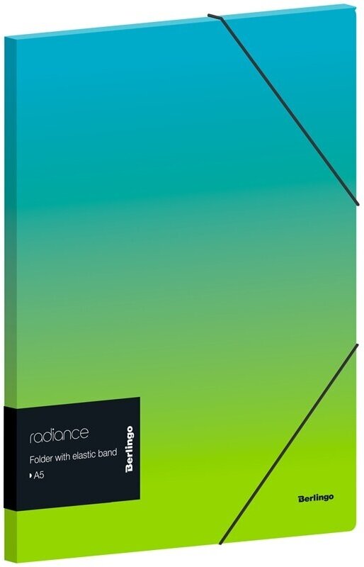 Папка для тетрадей Berlingo "Radiance", на резинке, А5+, 600 мкм, зелено-голубой градиент, с рисунком (FB5_A5003)