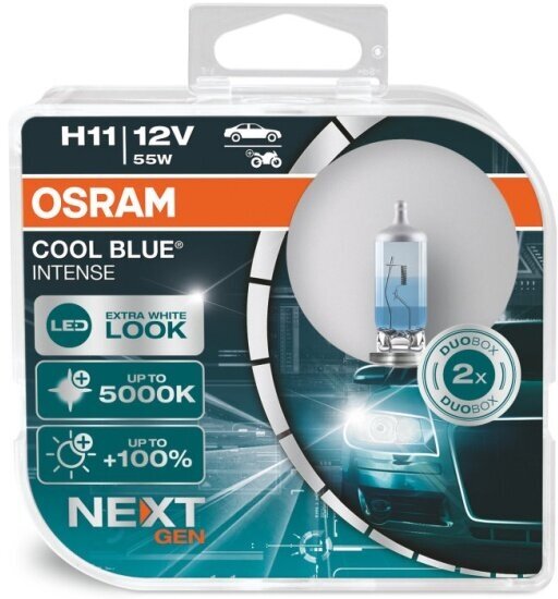 Лампа автомобильная Osram Cool Blue Intense (NextGen) H11 55W PGJ19-2+100% 5000K 12V, евробокс, 2шт