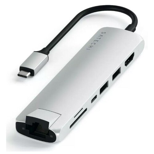 USB-C адаптер Satechi Type-C Slim Multiport with Ethernet Adapter. Цвет серебристый.