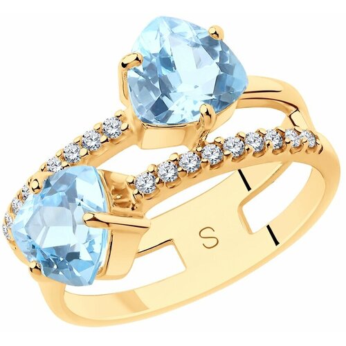 Кольцо Яхонт, серебро, 925 проба, фианит, топаз, размер 17.5, бесцветный, голубой кольцо серебро 925 проба топаз размер 18 бесцветный голубой