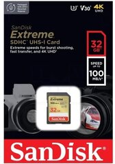 Карта памяти Sandisk Extreme SDHC Class 10 UHS-I U3 V30 32Gb (100/60 MB/s)