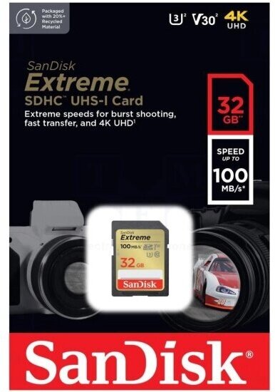 Карта памяти Sandisk Extreme SDHC Class 10 UHS-I U3 V30 32Gb (100/60 MB/s)