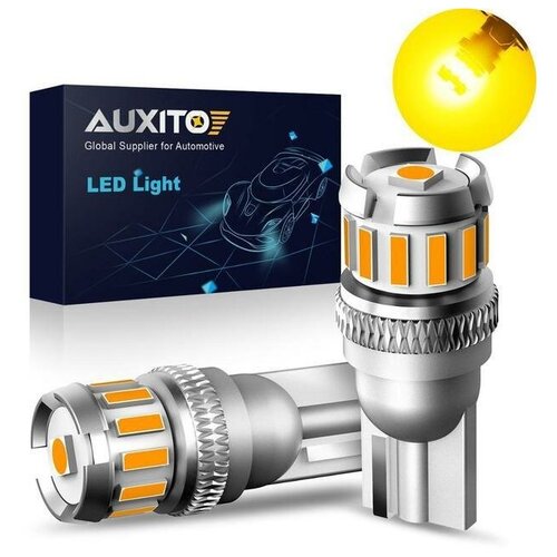 фото Светодиодная лампа auxito t10 w5w цоколь w2.1x9.5d 2шт 3000к желтый свет led автомобильная