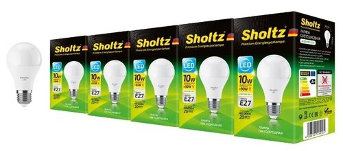 Комплект из 5 светодиодных энергосберегающих ламп Sholtz груша A60 10Вт E27 4200К 220В пластик (Шольц) LOB4140P