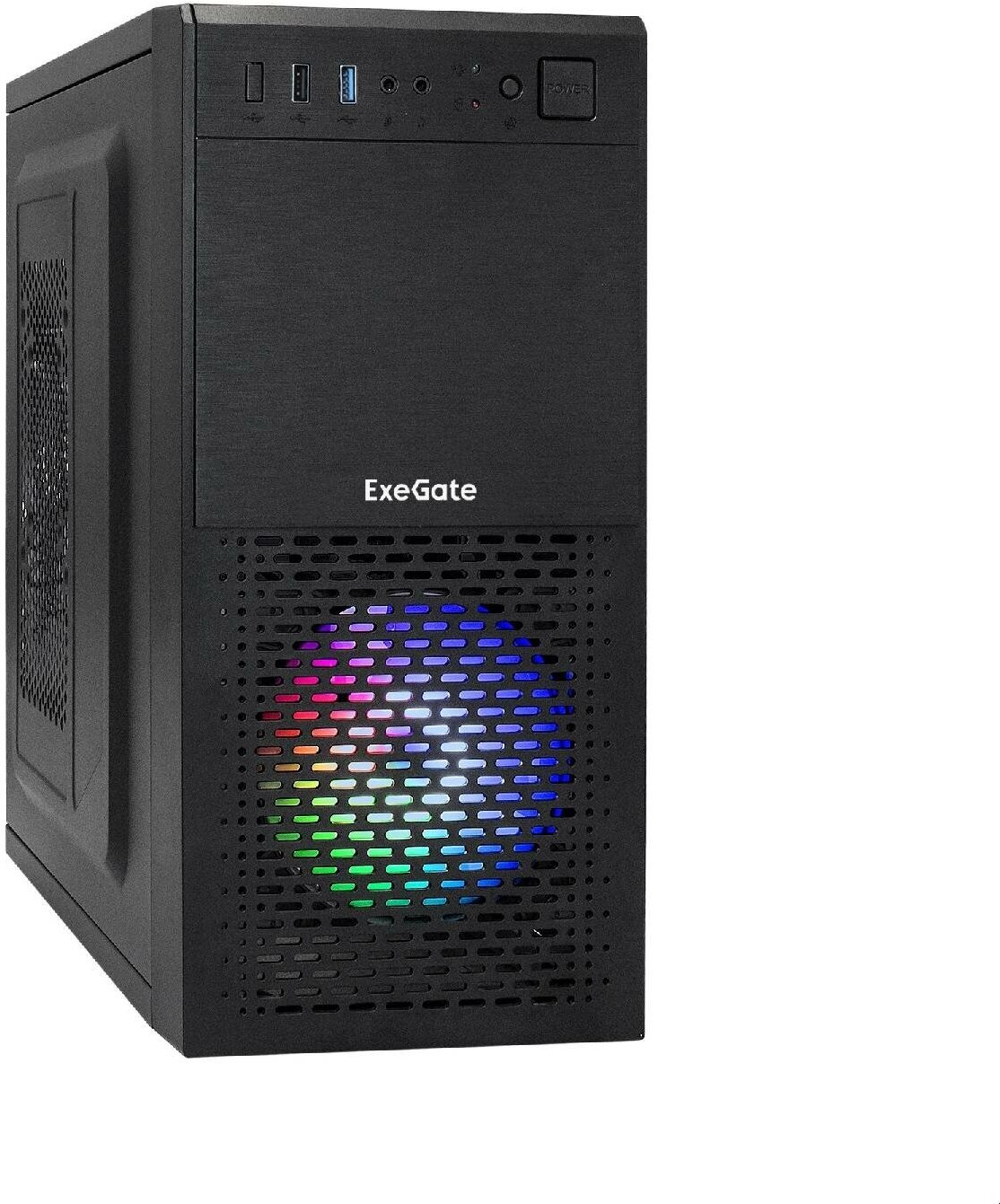 Корпус Minitower ExeGate mEVO-7807-NPX450 (mATX, БП 450NPX 12см, 1*USB+1*USB3.0, черный 1x12см с RGB подсветкой)