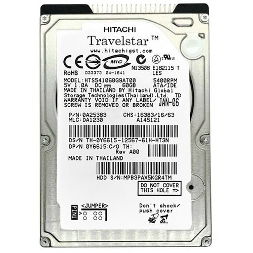 Жесткий диск Hitachi 372775-001 60Gb 5400 IDE 2,5 HDD жесткий диск hitachi 372775 001 60gb 5400 ide 2 5 hdd