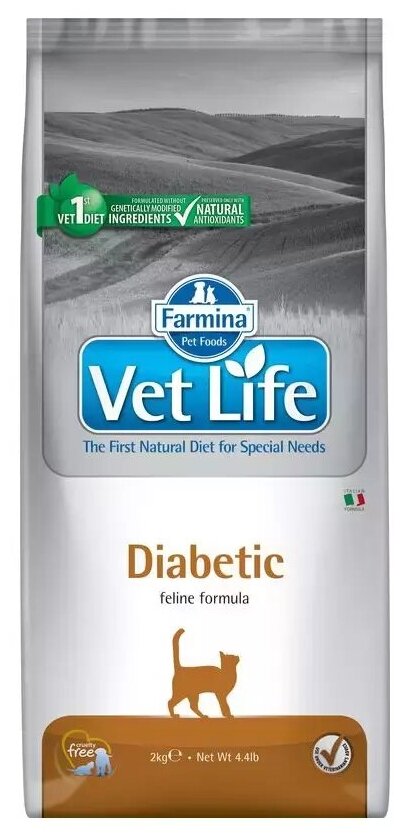 Сухой диетический корм для кошек Farmina Vet Life Diabetic диета при сахарном диабете 2 кг