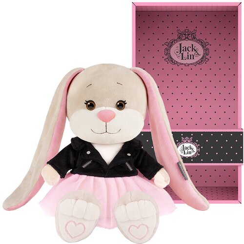 фото Зайка лин, в черной куртке и розовой юбке, jack & lin, мягкая игрушка 20 см в подарочной упаковке, для детей и взрослых