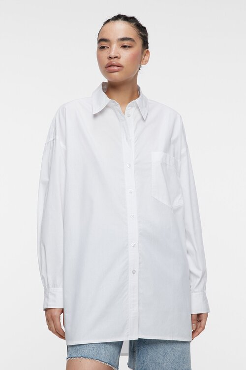 Блуза  Befree, повседневный стиль, оверсайз, длинный рукав, манжеты, в полоску, размер S, белый