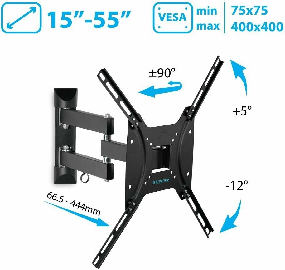 Кронштейн для телевизора на стену / крепление наклонно-поворотное Kromax OPTIMA-404 / до 55 дюймов / vesa 400x400
