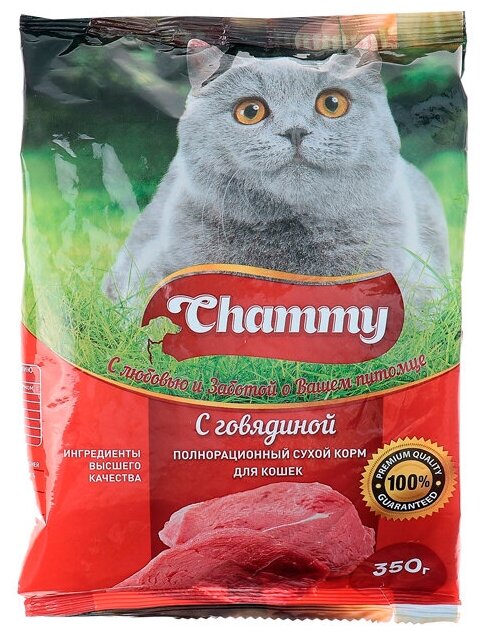 Корм полнорационный сухой для кошек Chammy С Говядиной 350 г