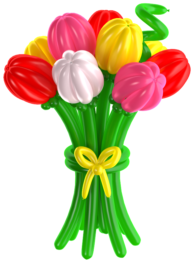 Цветы из воздушных шаров - Разноцветные тюльпаны 15шт