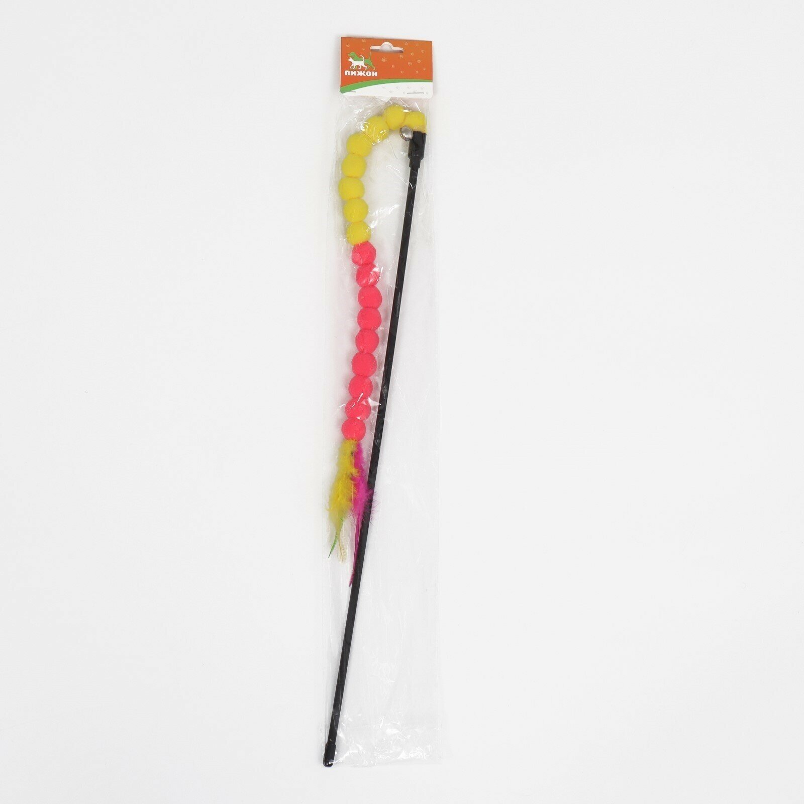 Дразнилка-удочка "Гусеница с перьями", ручка 47 см, жёлтая/розовая - фотография № 4