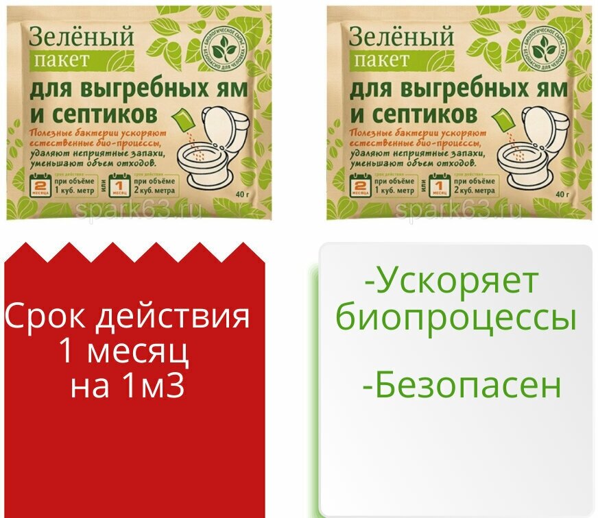 Средство для выгребных ям и септиков "Зеленый пакет", 40 гр. (2 упаковки) - фотография № 2