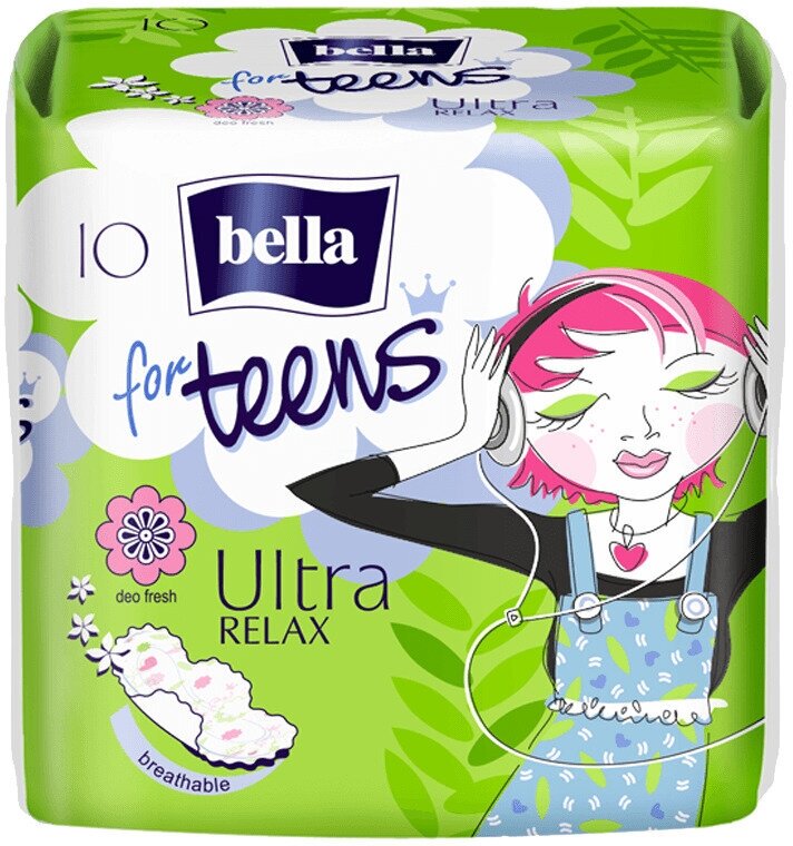 Прокладки супертонкие с крылышками, Bella, For Teens Relax, 2 мм, 10 шт