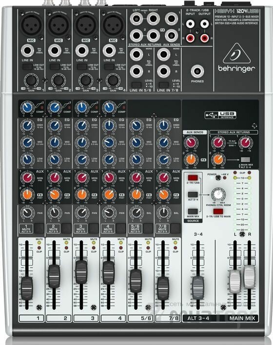 BEHRINGER 1204USB - микшер 4 моновхода  2 стереовхода 2 AUX-шины USB