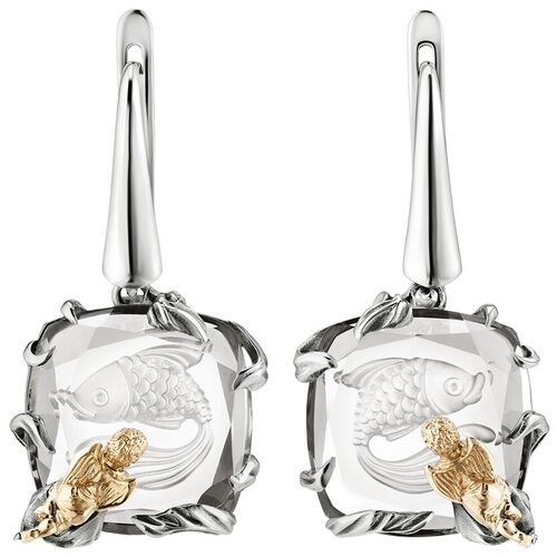 Серьги IVENA, желтое серебро, золото, 585, 925 проба, горный хрусталь