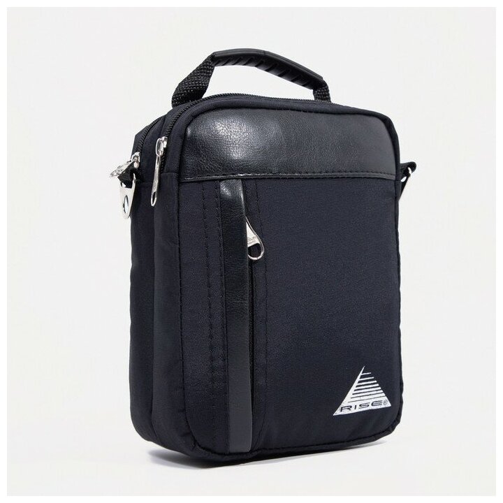 фото Сумка мужская на молниях, RISE, длинный ремень, цвет чёрный