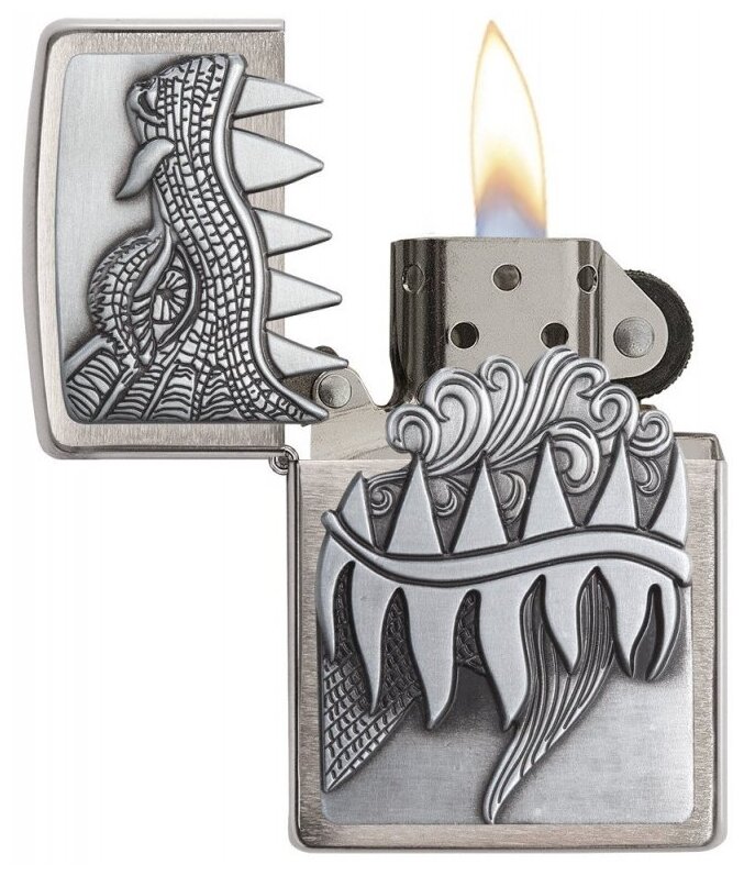 Зажигалка бензиновая Zippo 28969 Fire Dragon Brushed Chrome - фотография № 3