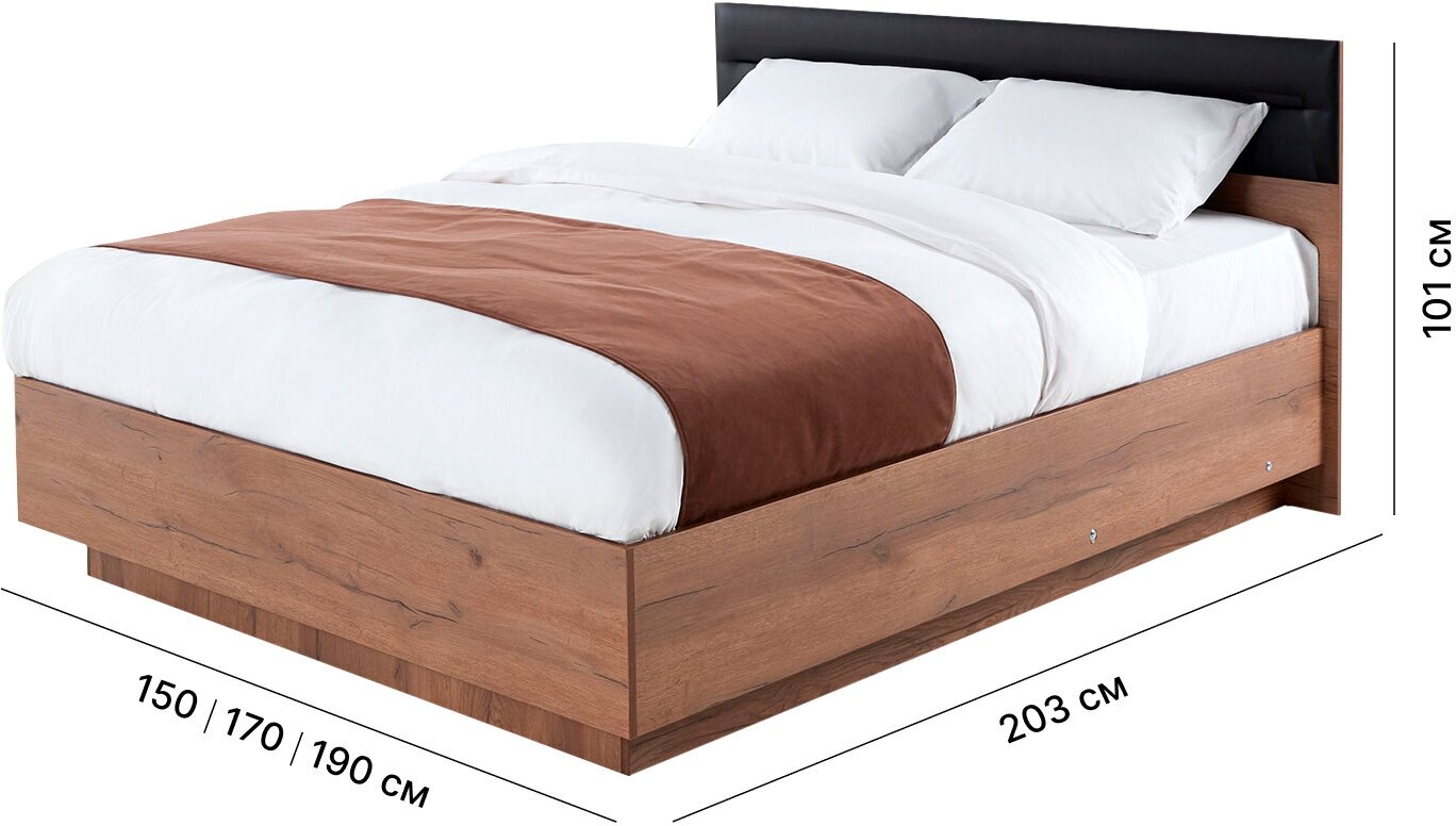 Кровать с подъёмным механизмом Hoff Neo, 150,1х100,6х203,2, цвет дуб табачный craft/чёрный