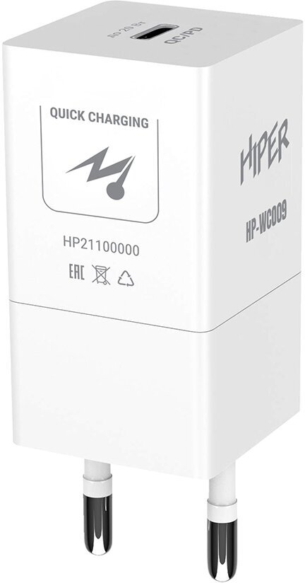 Сетевое зарядное устройство HIPER HP-WC009, до 20Вт, USB Type-C, Белый HP-WC009