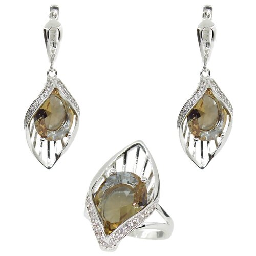 фото Комплект "султан-40", султанит, покрытие родий, размеры кольца: 17, 18, 19, 20 агат