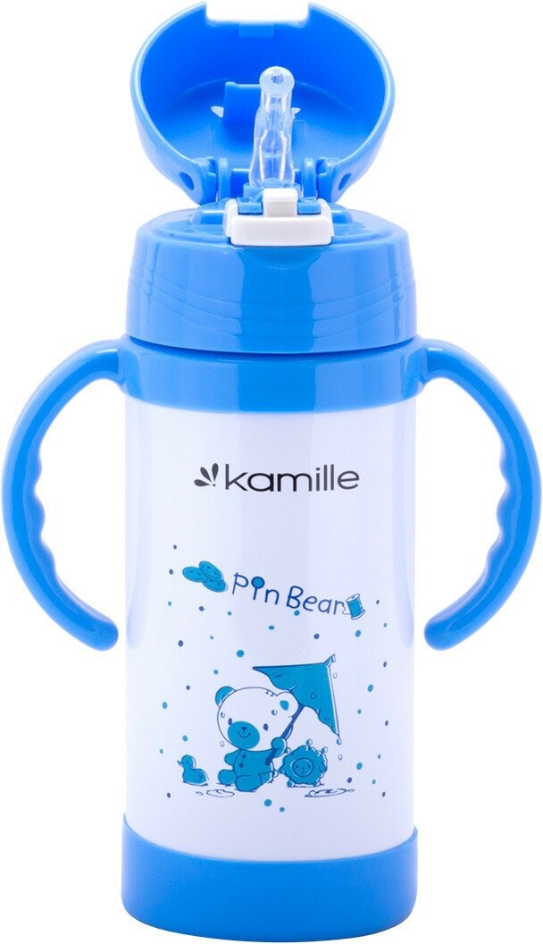 Термос для детей 350 мл. с трубочкой и ручками Kamille KM-2085 (2085 / синий) - фотография № 15