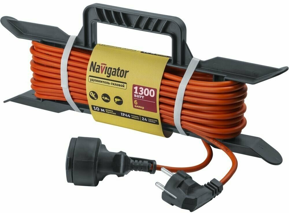 Удлинитель силовой на рамке Navigator 93 926 NPE-F, 1 розетка, 10 м, с зазем, IP44