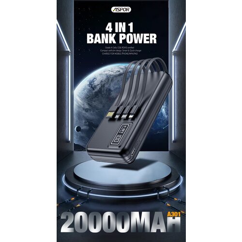 Портативное аккумулятор Aspor Power Bank, 20000 mAh, белый, черный