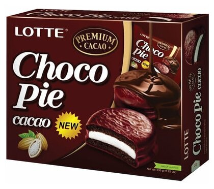 Печенье LOTTE "Choco Pie Cacao" ("Чоко Пай Какао"), глазированное, картонная упаковка, 336 г, 12 шт. х 28 г - фотография № 6