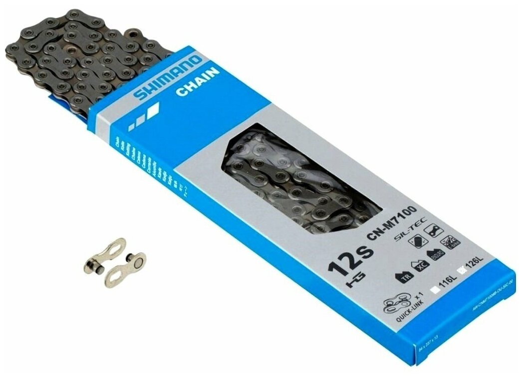 Цепь Shimano SLX M7100, 12 скоростей, 126 звеньев, замок Quick link