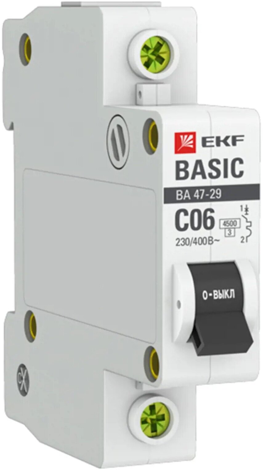 Выключатель автоматический модульный 1п C 6А 4.5кА ВА 47-29 Basic, EKF MCB4729-1-06C (1 шт.) - фотография № 4