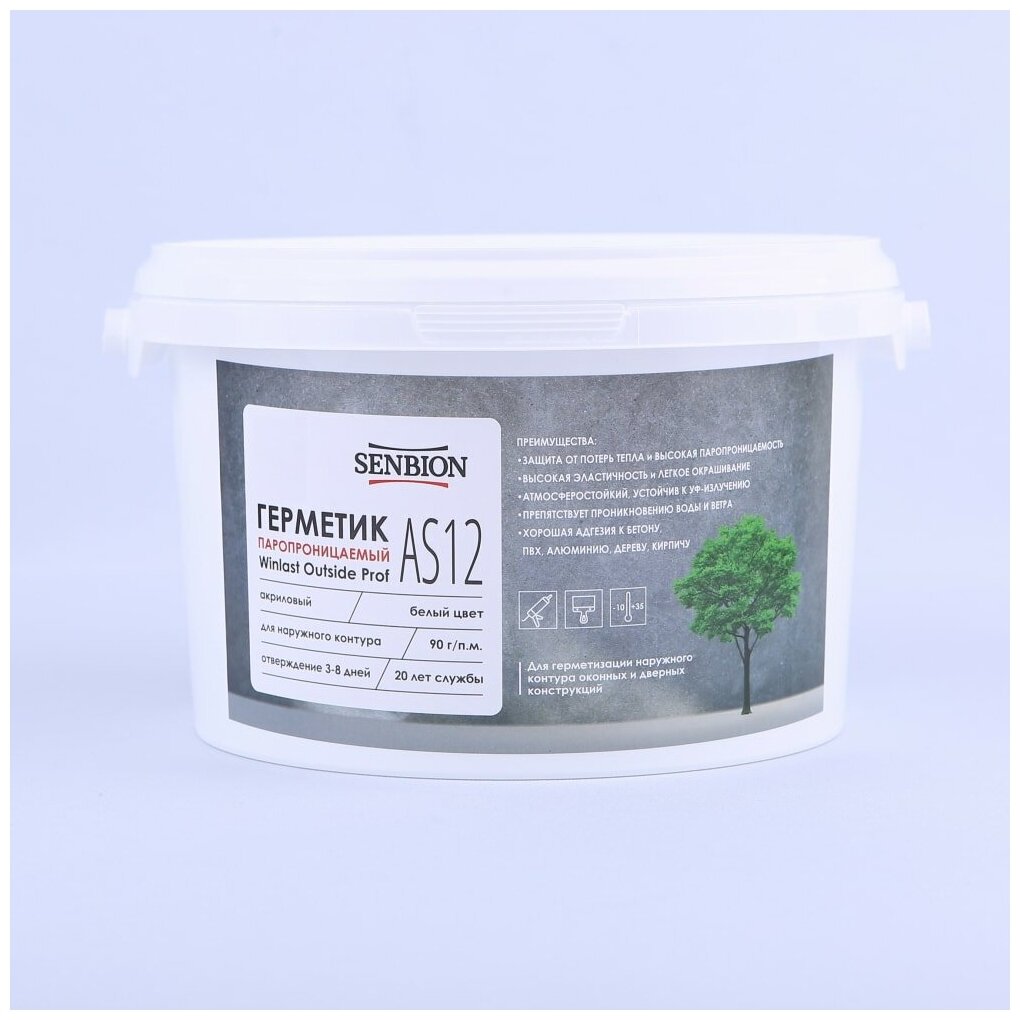 фото Оконный паропроницаемый герметик SENBION Winlast Outside Prof AS-12 (акриловый; белый; 3 кг) SB198/3-Бел