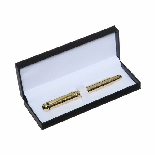 Ручка подарочная перьевая в кожзам футляре, корпус золото, серебро