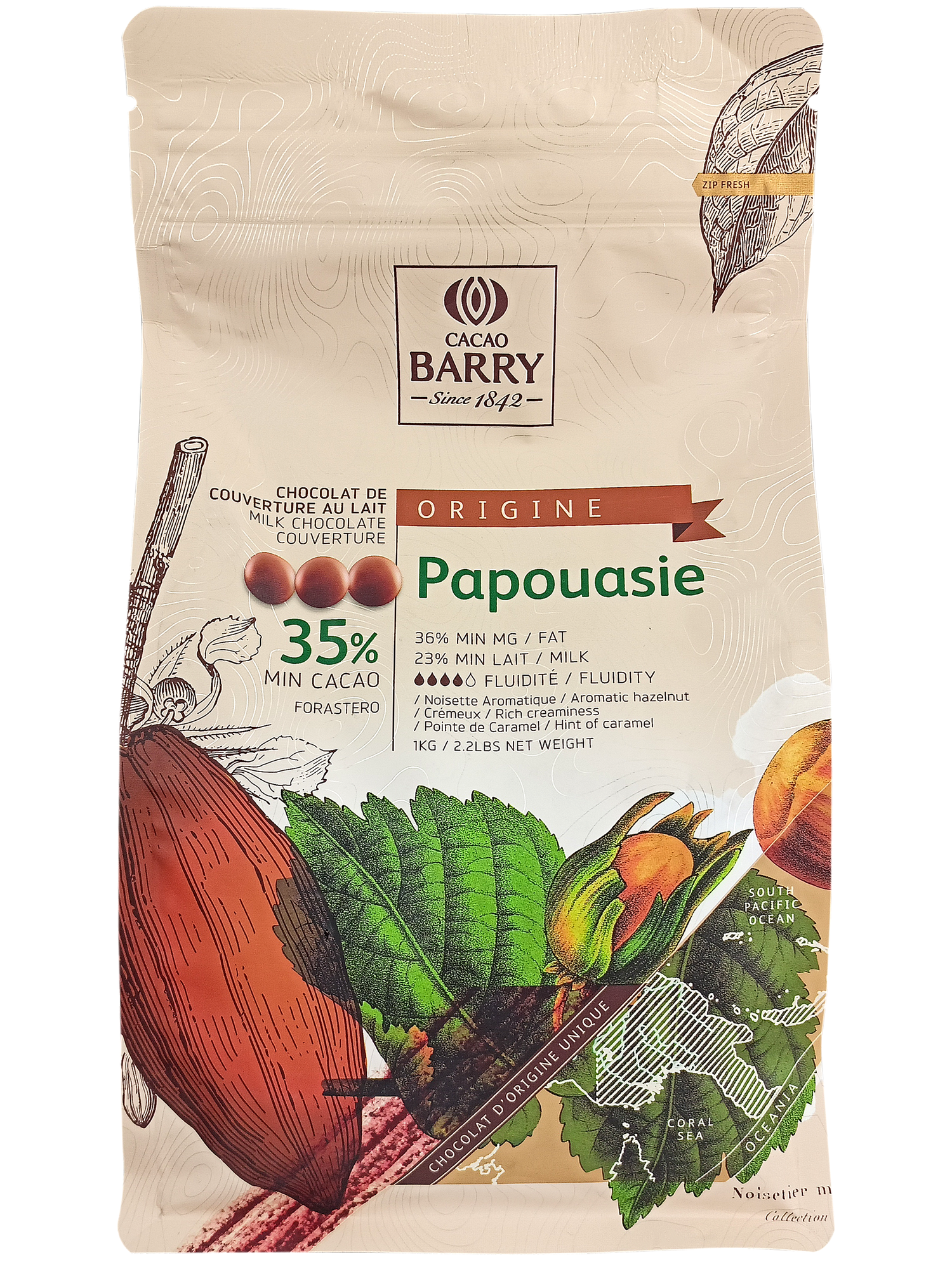 Шоколад молочный Papouasie 35% Cacao Barry (Какао Барри), Франция, галеты, 1 кг (1000 г), CHM-Q35PAP-2B-U73