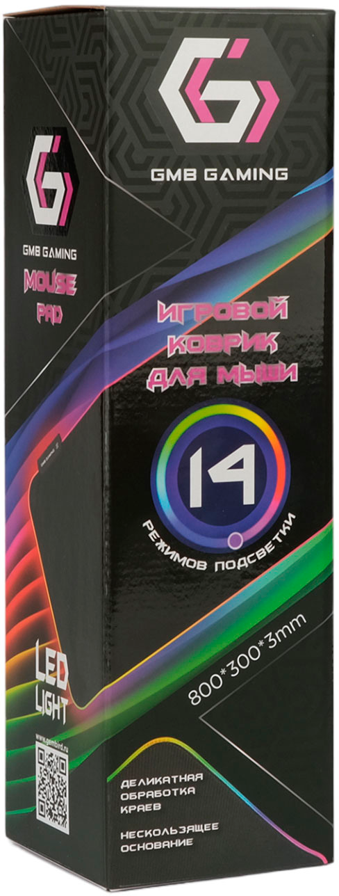 Коврик для мыши Gembird с подсветкой 800х300х3мм, черный, ткань+резина, коробка - фото №15