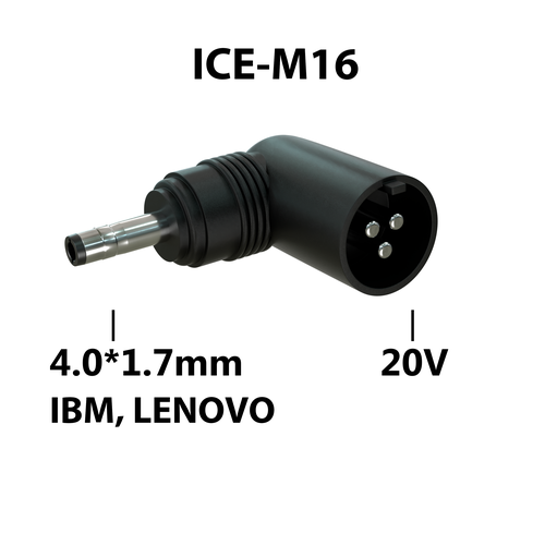 Коннектор адаптер переходник питания для ноутбуков IBM, Lenovo, ICEPAD ICE-M16 гнездо 3pin 20V - штекер 4,0*1,7 мм, угловой