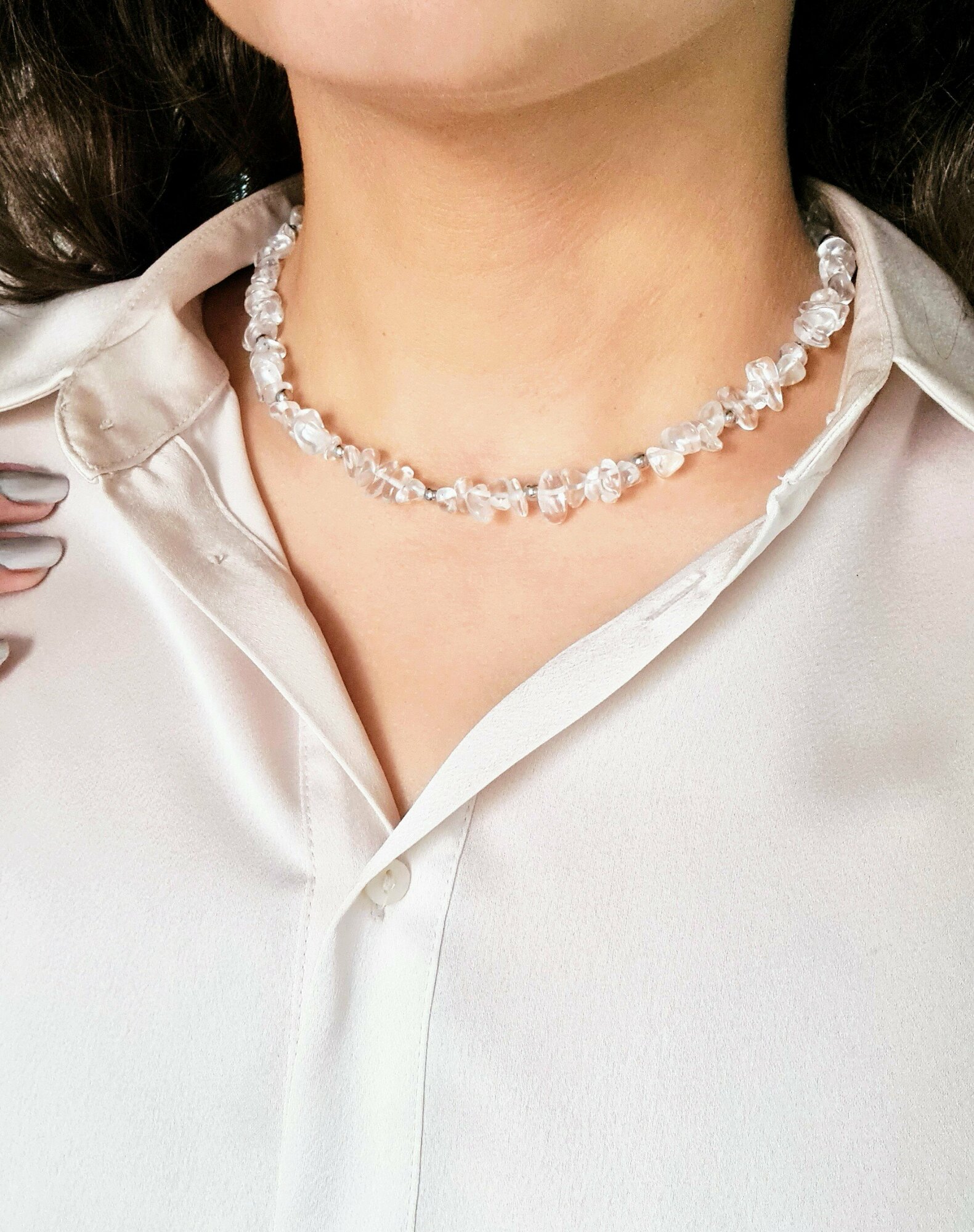 Чокер на шею ENJOY Crystal Clear бусы прозрачные ожерелье из натурального горного хрусталя 