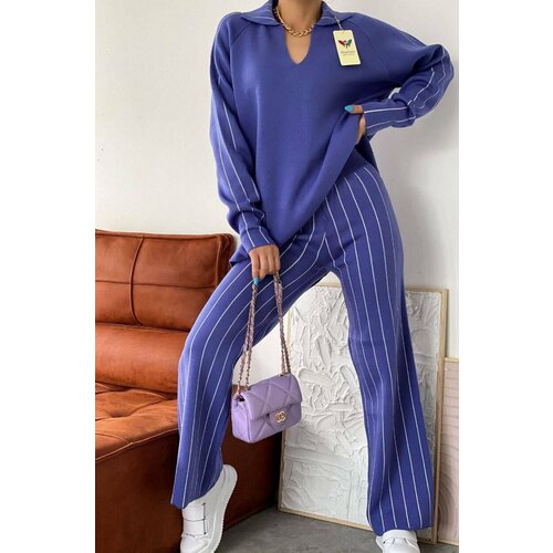 Костюм, джемпер и брюки, классический стиль, свободный силуэт, трикотажный, размер 42-48, фиолетовый