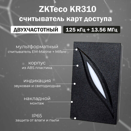 zkteco kr101e уличный бесконтактный считыватель карт доступа em marine 125 кгц ZKTeco KR310 - уличный мультформатный считыватель карт доступа EM-Marine (125 кГц) и Mifare (13,56 МГц)