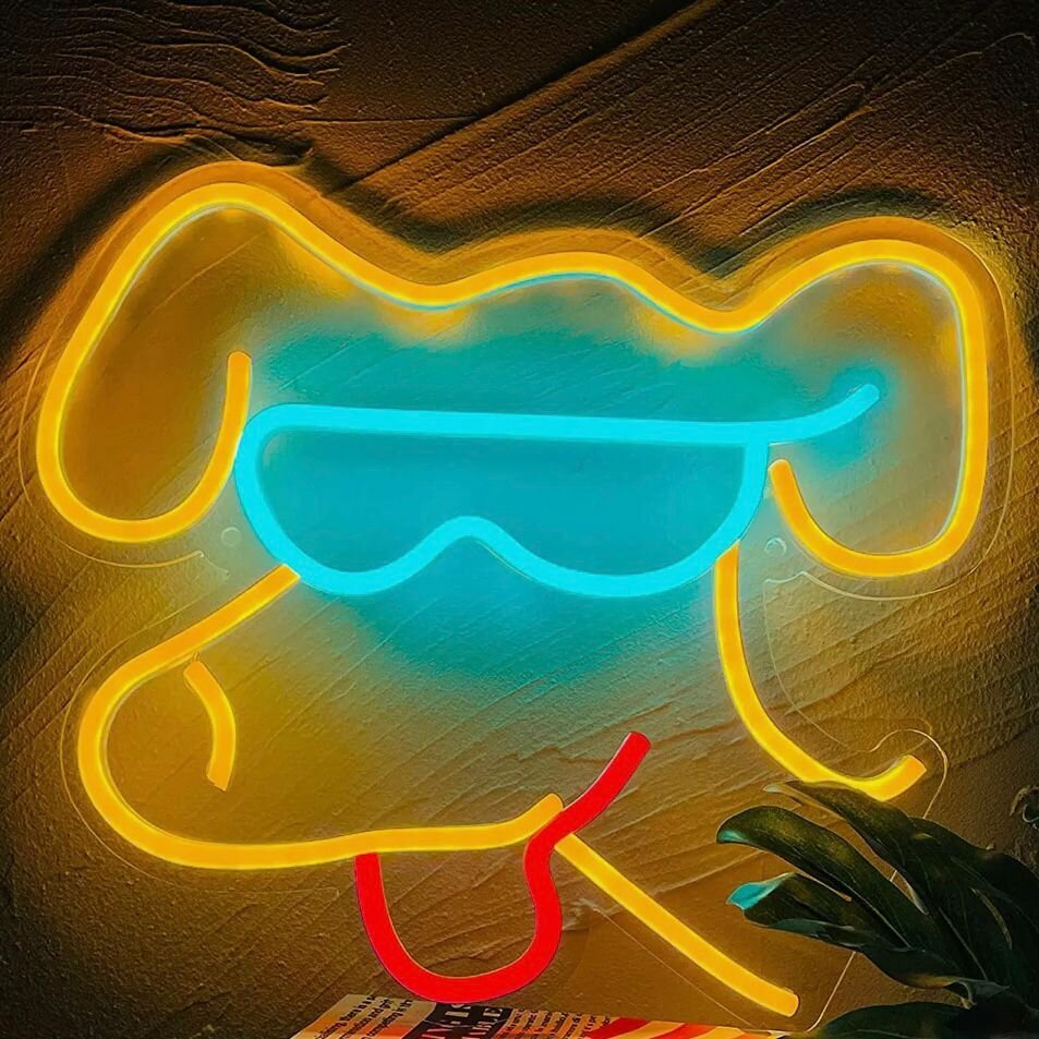 Неоновая вывеска, светильник декоративный Пляжный Пёс, 41х29 см.