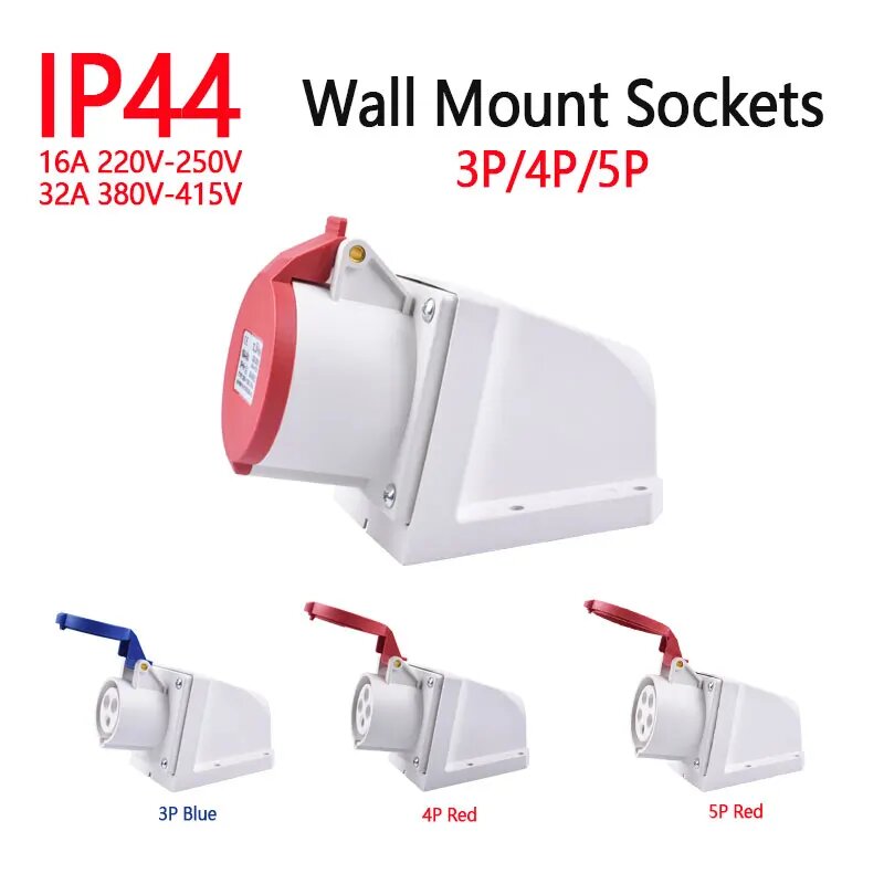 Взрывозащищённые розетки IP44 16/32А 3P 4P 5P, 32A, Wall Mount Socket, 5P