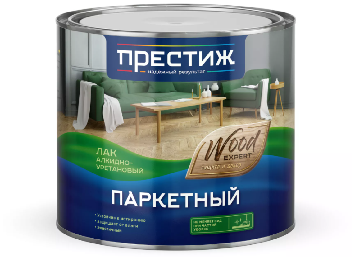 Лак паркетный Престиж, алкидно-уретановый, бесцветный, матовый, 1,9 л, 1шт, жестяная банка