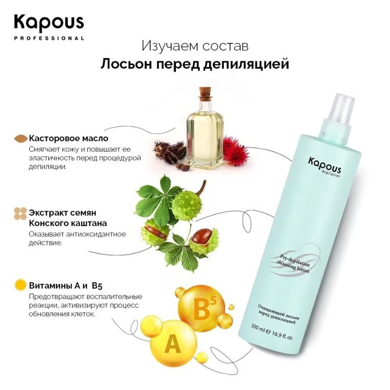 Лосьон Kapous для депиляции, очищающий, 500мл — фото 1