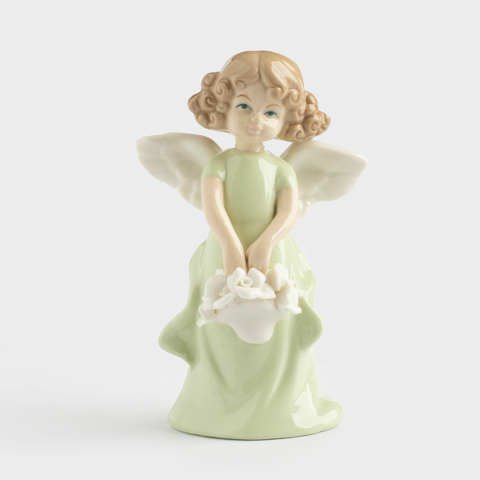 Статуэтка, 14 см, фарфор P, бежево-зеленая, Ангел в платье, Angel figurine