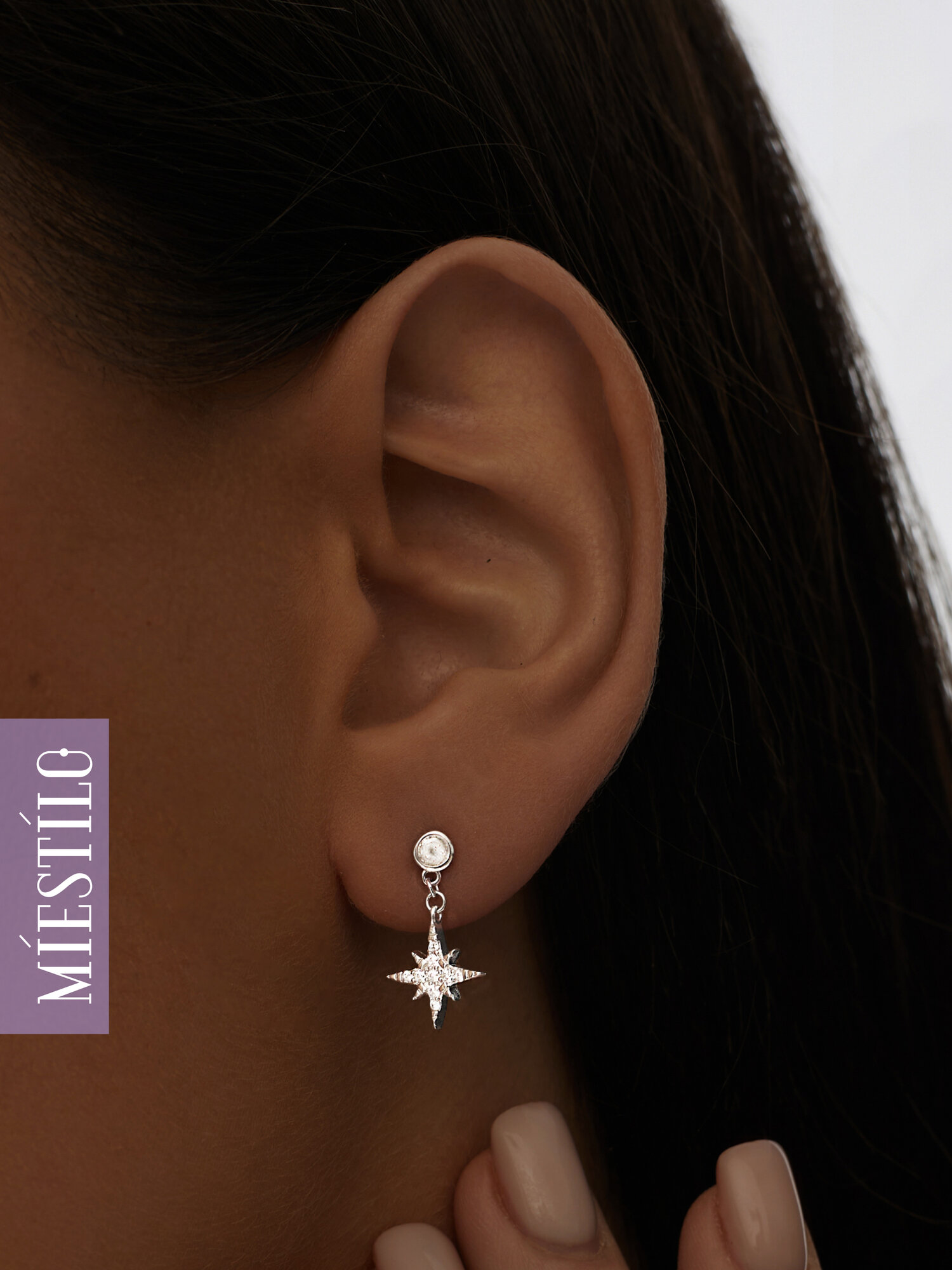 Серьги пусеты MIESTILO, серебро, 925 проба, родирование, фианит, , серебристый